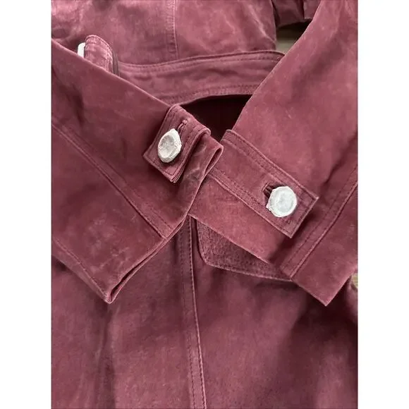 Vintage Neutral Zone Red Suede Leather Short Trench Coat Belted NWOT Women